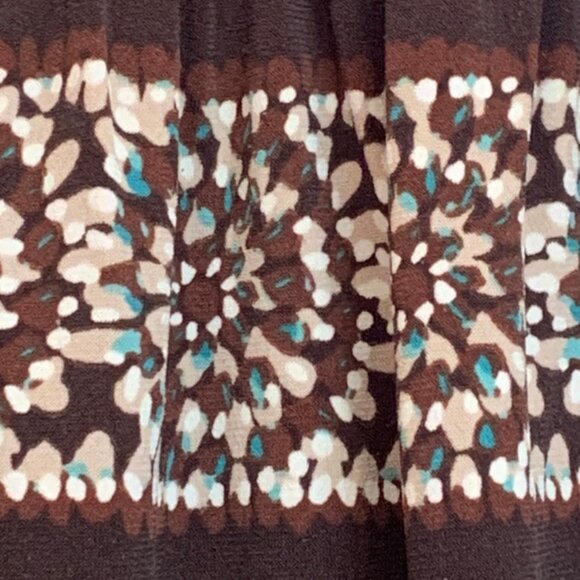 _ BCBG MaxAzria brown & white boho smocked to hips drop waist skirt - Picture 11 of 12